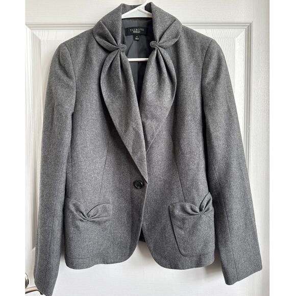 Talbots Kate Fit Wool Blazer Jacket grey pleated ruffel accents 4 - Picture 6 of 15